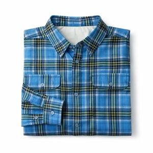 Swiss Tech Performance Plaid Button Down Shirt XL Blue Stretch Non-Iron
